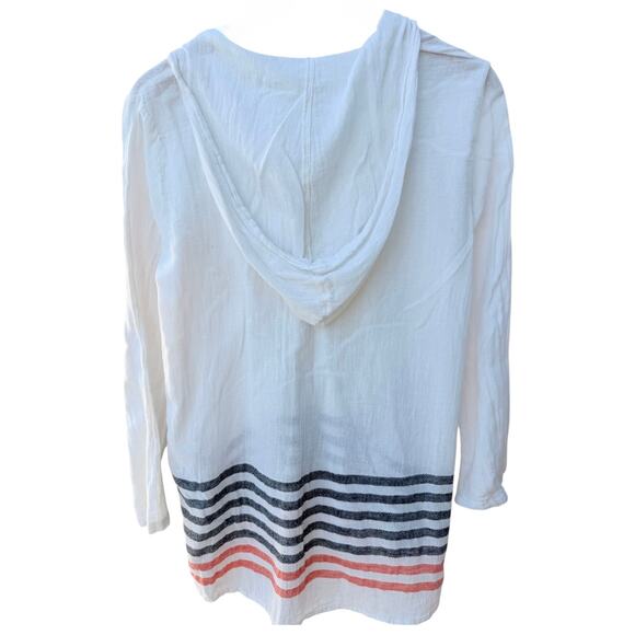 Billabong Hooded Lace Up Top Womens Large White Striped Lightweight Hoodie - Picture 2 of 5